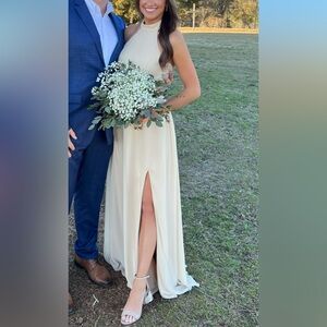 Champagne high neck formal dress